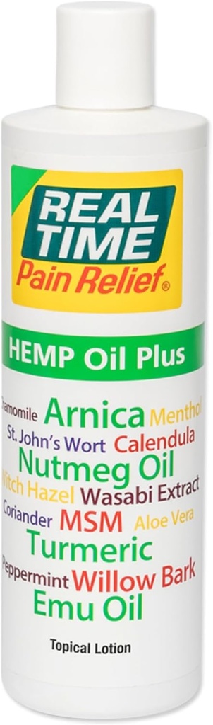 Aceite de cáñamo de alivio de dolor en tiempo real Plus - 16oz Botella ← Fórmula avanzada con cáñamo Aceite y 19 ingredientes naturales ← Alivia la molestia conjunta y muscular Incluye Arnica, Turmérica, MSM y Emu Oil