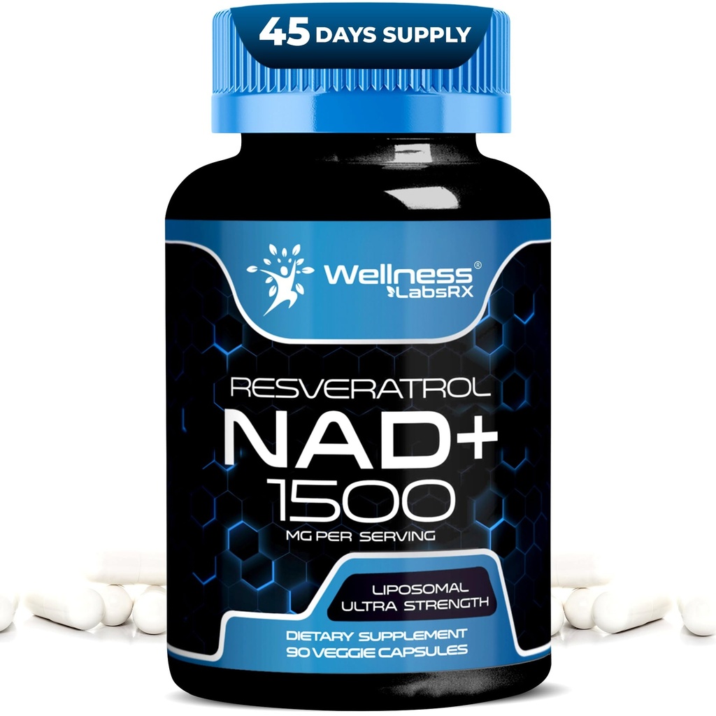 WELLNESS LABSRX NAD Suplemento, 1500mg - USA Made Liposomal NAD+ Suplemento con Resveratrol, NAD Plus Boosting - Apoyo a la salud celular, resistencia y envejecimiento saludable - cápsulas de ultra fuerza