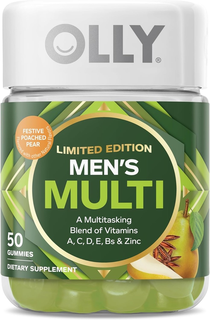 OLLY Hombres Multi, Vitaminas A, C, D, E, B, Zinc, Limited Edition, Festive Poached Cider - 50ct