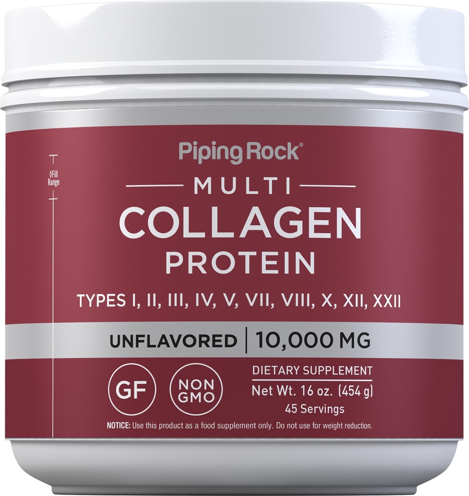 Piping Rock Multi Collagen Protein Powder | 16 oz Unflavored | 10,000mg Peptides Complex | Type i, ii, iii, iv, v, VII, VIII, x, XII, xxii | Gluten Free, Non-GMO Supplement