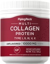 Piping Rock Multi Collagen Protein Powder ← 16 oz Desflavored Silencio Tipo I II III V X TENIDO 10000mg Peptides Suplemento Complejo para Hombres y Mujeres