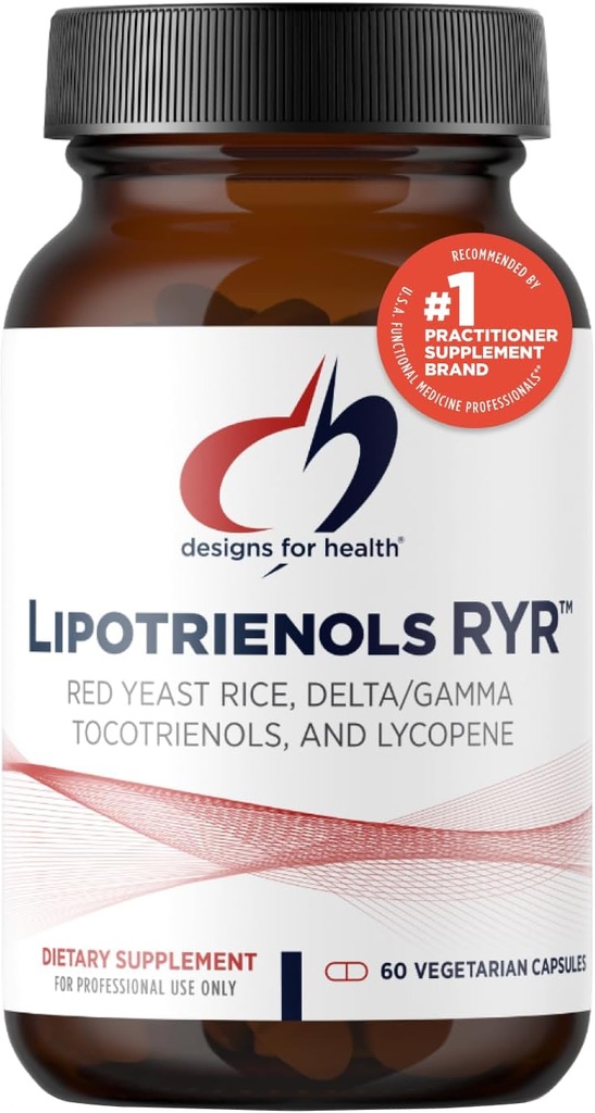 Diseños para la salud Rice de levadura roja con tocotrienols + Lycopene - Lipotrienols RYR, 1200mg RYR para apoyar la salud cardiovascular + mantenimiento de niveles de lipid en rango normal - Vegan (60 cápsulas)