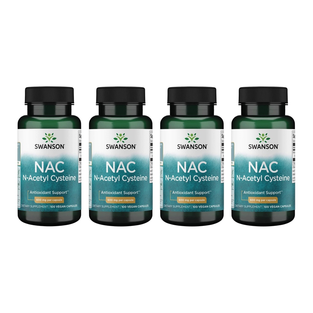 Swanson NAC - N-Acetil Cysteine - Suplemento 600 mg 100 cápsulas (4 paquete)