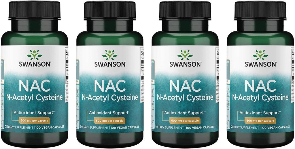 Swanson NAC - N-Acetil Cysteine - Suplemento 600 mg 100 cápsulas (4 paquete)