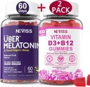 NEVISS Melatonina + Vitamina D3 &amp; B12 Gummies, Vegan, 2+2=4 Pack