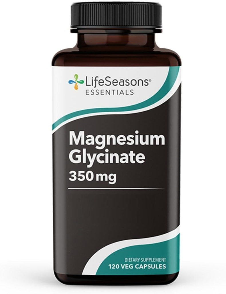 LifeSeasons Magnesium Glycinate 350mg - Suplemento para apoyar el alivio del estrés, el sueño, la salud cardíaca, los nervios, los músculos y el metabolismo - 120 cápsulas