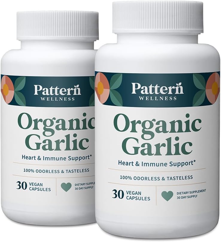 Pattern Wellness Odorless Ajo orgánico – 1000mg – Immune, Circulatory & Heart Health Support – Non-GMO & Gluten Free – 60 cápsulas Vegan