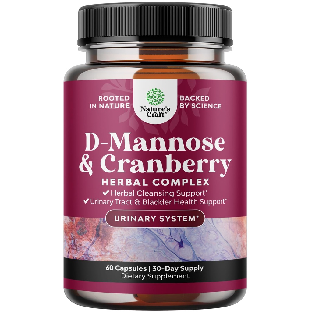 D Mannose with Cranberry Supplement - Potent D Mannose 1000mg Capsules for Kidney Defense Support &amp; Cleanse and Urinary Tract Health for Women &amp; Men - Bladder Health Supplement for Adults - 60 Count