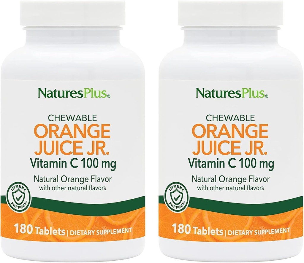NaturesPlus Orange Juice Jr. - Pack of 2, 180 Chewable Tablets - 100 mg Vitamina C - Vegetariano, Gluten Gratis - 360 Total Servings