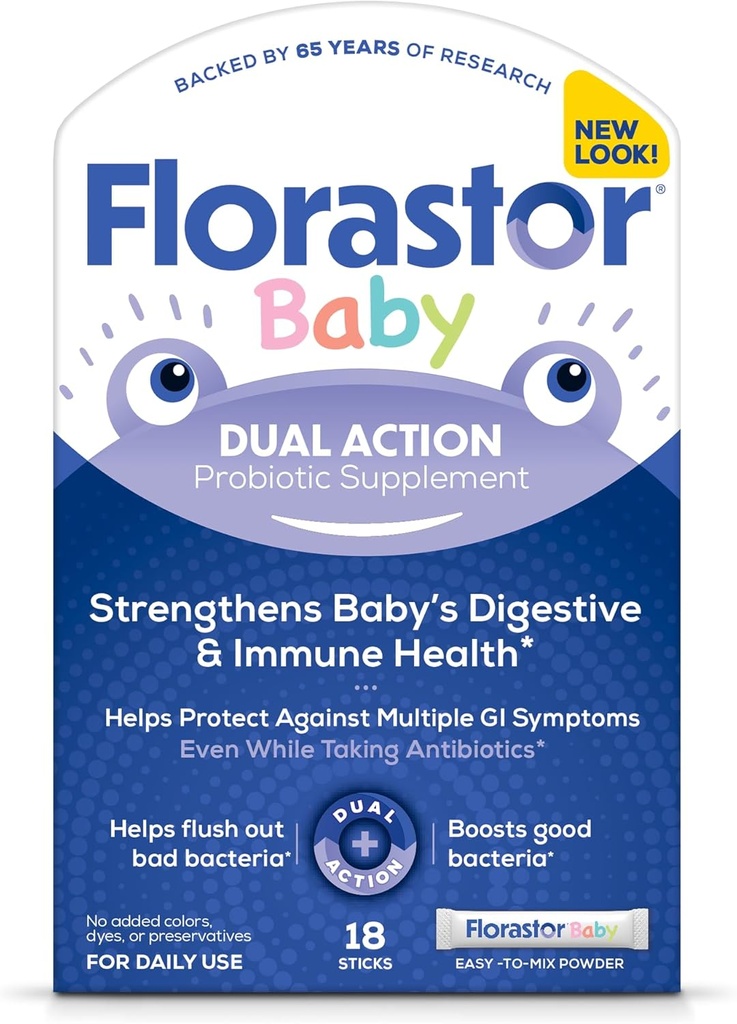 Florastor Baby Daily Probiotic Suplemento, Powder Mixes con leche, fórmula o alimentos blandos, Saccharomyces Boulardii CNCM I-745 (18 Powder Sticks)
