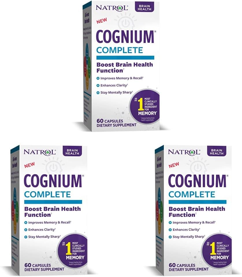 Natrol Cognium Complete, Brain Health Suplemento dietético, mejora la memoria y la claridad, sin medicamentos, 100 mg, 60 cápsulas (Pack of 3)