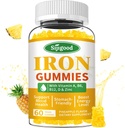 Gummies de hierro para hombres y mujeres - Suplemento de hierro vegano para la anemia " Deficiencia de hierro, con vitamina B12, vitamina C, zinc, folato - energía libre de azúcar, sabor de piña, 60 conteo