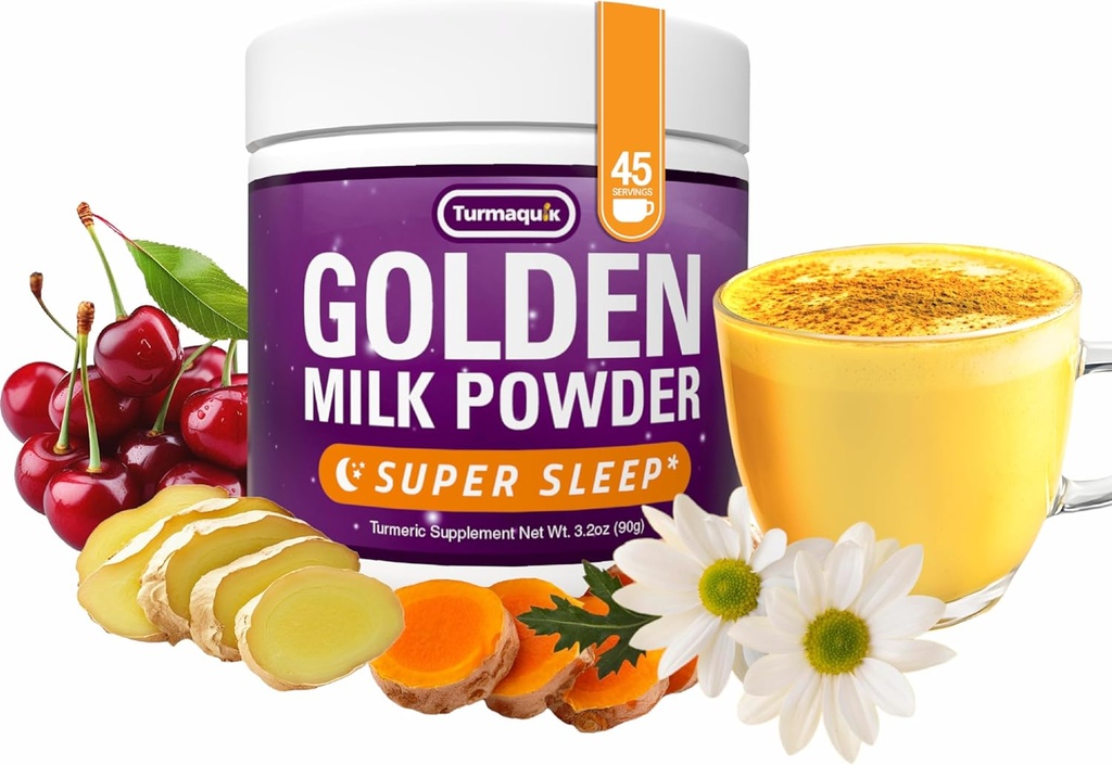 Turmaquik 3.2 Unce Organic Golden Moon Milk Powder - Super Sleep Blend with Melatonin, Valerian, Chamomile, Lemon Balm, Turmeric, Ginger, Black Pepper, Curcumin, Cinnamon y Cardamom