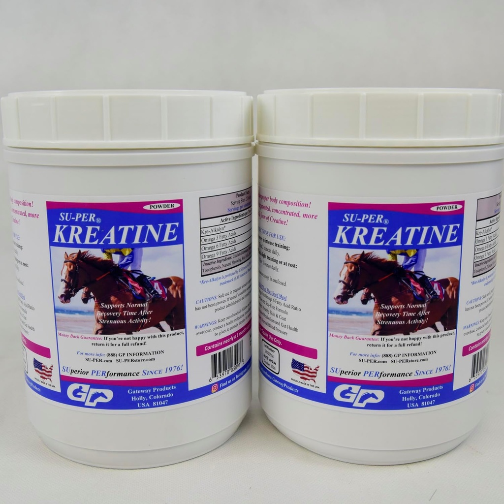 SU-PER Kreatine Energy Horse Supplement - Supports Energy Production, Stamina and Endurance - Equine Creatine Supplement with Kre-Alkalyn - 2.5 Pound, (2 Pack)