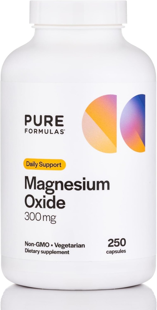PureFormulas Óxido de Magnesio 300 mg – Corazón saludable, relajación, apoyo inmunitario, cápsulas vegetarianas no transgénicos – 250 Conde
