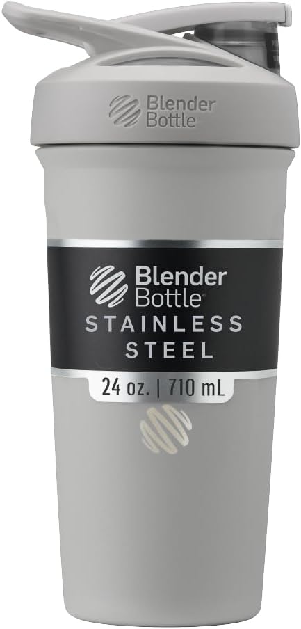 BlenderBottle Sport Aislado de acero inoxidable con Wire Whisk, 24-Once, Grey – Protein Shakes " Hydration for Athletes " Fitness Enthusiasts, Easy Mixing, Keeps Drinks Cold, Lockable Lid
