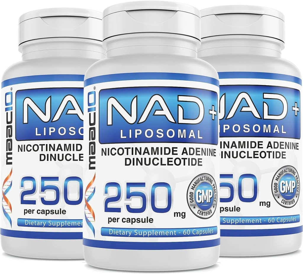 MAAC10 Liposomal NAD+ (180 x 250mg Capsules) ← Apoya la fatiga y el aumento de la energía - No GMO, Gluten Free, Vegan (3 Pack)