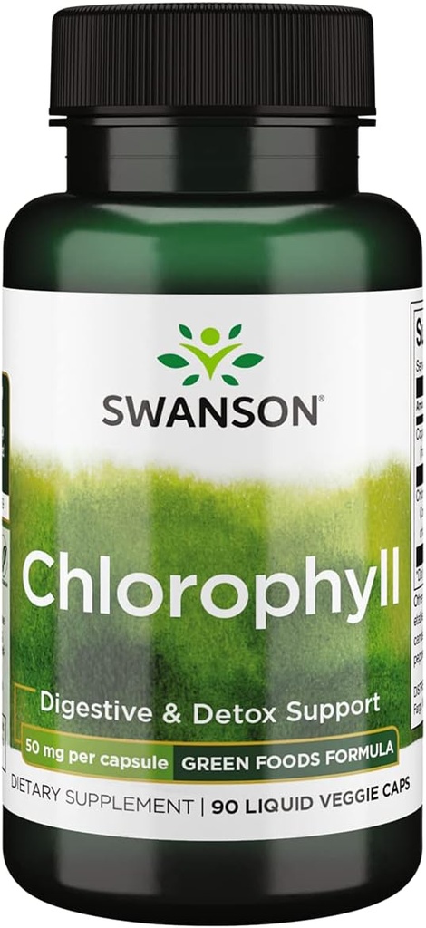 Swanson Chlorophyll - Green Foods Formula Supporting The Body's Natural Cleansing " Deodorizing Process - Promotes Gut Health Support - (90 Liquid Veggie Capsules, 50 mg cada uno)