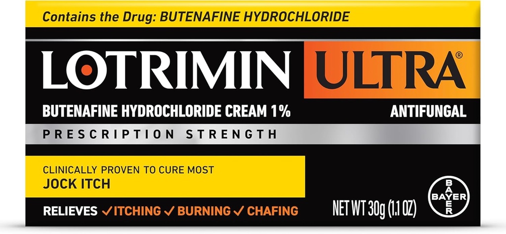 Lotrimin Ultra Antifungal Jock Itch Cream with Butenafine Hydrochloride, Jock Itch Treatment for Hombre, Women, and Kids Over the Age of 12, 1.1 oz Tube