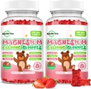 Niños Magnesio Glycinate Gummies, Suplemento Magnesio con L-Theanine, Vitamina B6, D3 para niños y adultos, Magnesio calma para la relajación del sueño,Brain,Bones, Azúcar Fresa libre 120ct