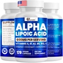 Ácido Lipoico alfa 600mg, Suplemento ALA para Energía Boost, Apoyo Inmunitario, Función Saludable y Absorción Mejorada, Ácido Lipoico R-Alfa con Vitaminas Esenciales, 120 cápsulas