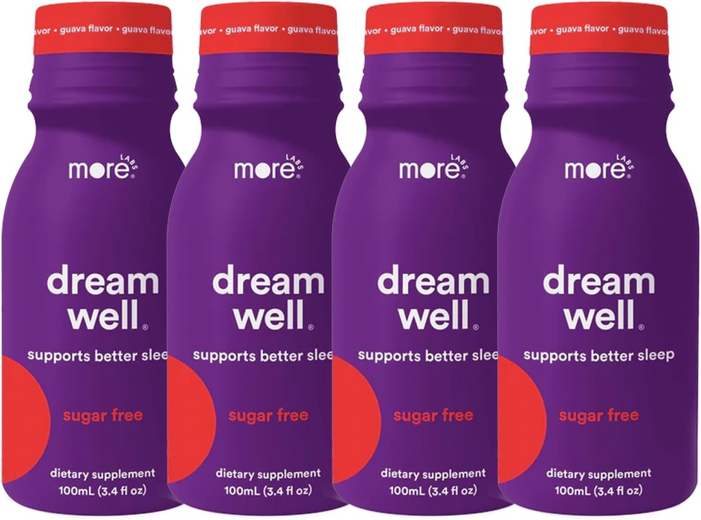 Más laboratorios Dream Well Holistic Sleep Shot Drink 4 Pack ¦ Non-Habit Forming ¦ Lemon Balm, Melatonin y Glycine ¦ Sleep Support Solution