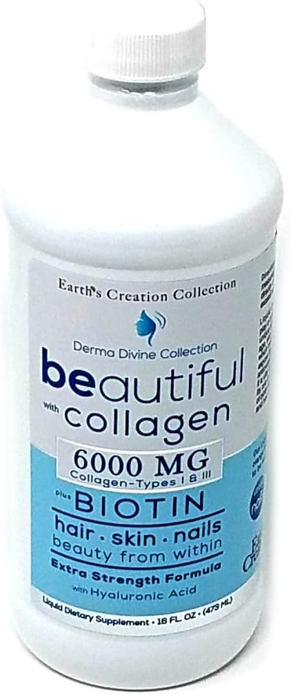Collagen líquido 6000MG Tipos I &amp; III con biotina para el cabello, la piel y las uñas más saludables (16 fl oz)