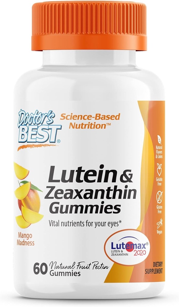 Mejor Lutein Gummies con Lutemax 2020, 60 Ct, Chewable Natural Eye Support Suplemento, Marigold Lutein, Zeaxanthin, Eye Health &amp; Macular Support, Non-GMO, Natural Fruit Pectin, Vegan