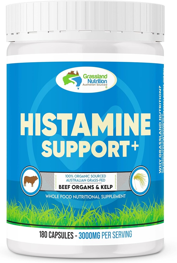 GRASSLAND NUTRITION 100% Organic Australian: Histamine Support Beef Kidney Organ Blend - Histamine Support, High in DAO (180 capsules)