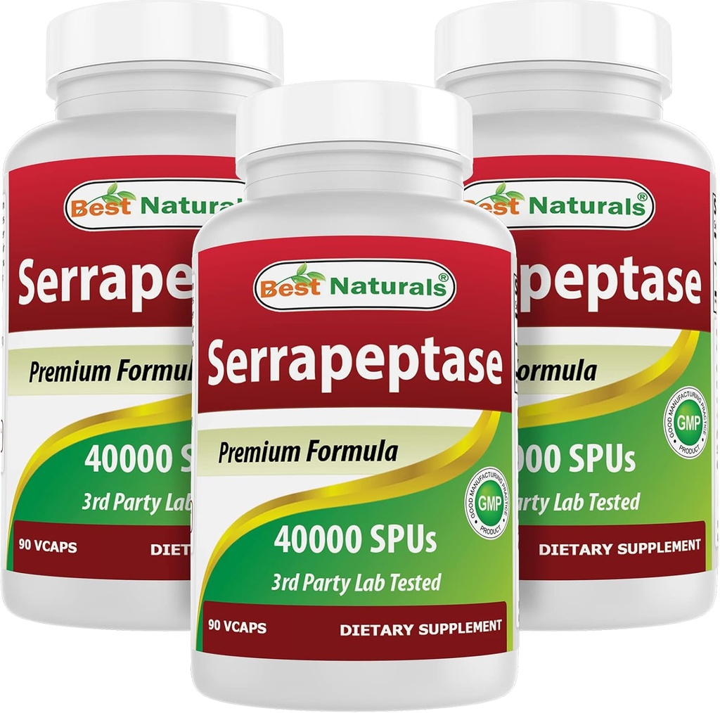 Mejores Naturales Serrapeptase 40000 SPU 90 Vcaps (90 Cuenta (Pack of 3))