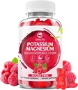 Potasio Magnesio Suplemento Gummies, Potasio Gummies para Adultos Niños, Alta Absorción Magnesio Glycinate para Leg Cramps & Immune Health, Sugar-Free, Raspberry Flavors, 60 Condes