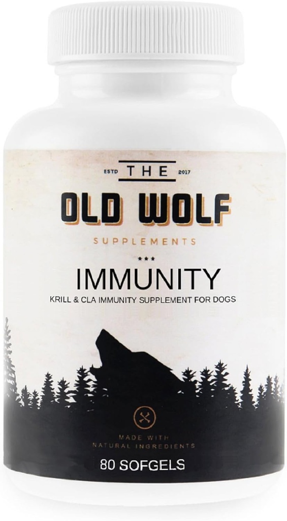 Inmunidad (Líder de Papas) 8 en 1 Multivitaminas: Vitaminas de Perro Esencial, Probióticos para Perros para mejorar la salud general, vitamina para la piel y la salud de inmunodeficiencia - Krill &amp; CLA 80 Soft Gels