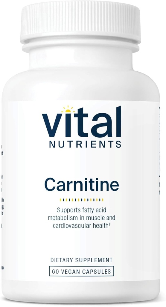 Nutrientes vitales Carnitina 500mg ← L-Carnitine Suplemento para la salud cardíaca Apoyo a la energía Vegan Suplemento de apoyo a la energía viva Gluten, Dairy, Soy Free ← Non-GMO