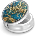 Pill Box-3 Compartment Small Pill Case for Purse &amp; Pocket Mini Metal Pill Holder Travel Pill Container to Hold Supplements Vitamins BPA-Free (Almond Blossom-Van Gogh)