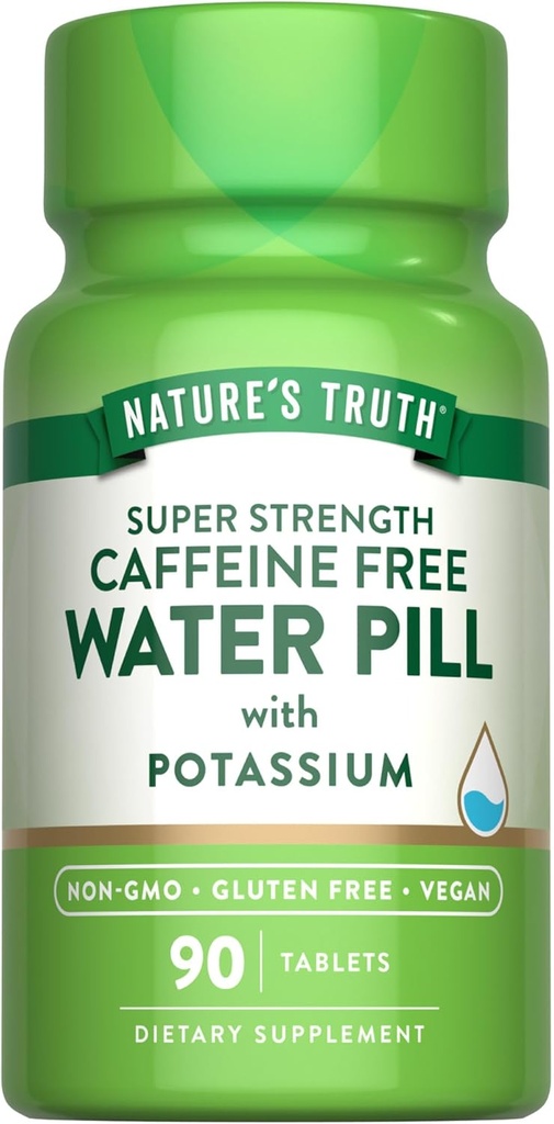 La verdad de la naturaleza Super Strength Water Pill con Potassium   90 Conde ← Caffeine Free TEN Vegan, Non-GMO &amp; Gluten Free
