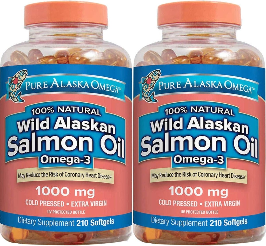 Puro Alaska Omega-3 Salvaje de Alaska Salmon Oil 1000mg Softgels 2 Packs (210-Count Cada uno)
