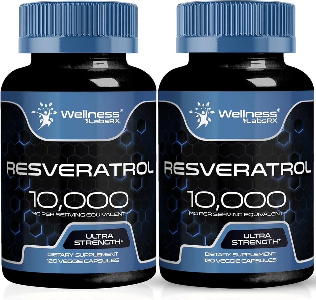 WELLNESS LABSRX Resveratrol 1000mg Capsules - 240 Conde - Japonés Knotweed Extracto Resveratrol - Pack de 2