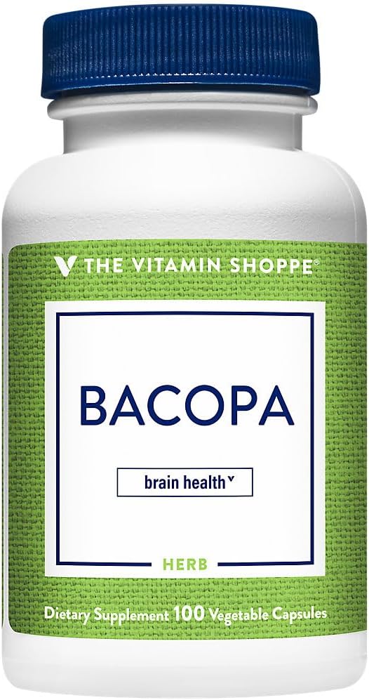 La vitamina Shoppe Bacopa 500MG (Bacopa Monnieri), Ingrediente estudiado clínicamente, Suplemento Herbal de Apoyo al Cerebro, una vez al día (100 cápsulas)