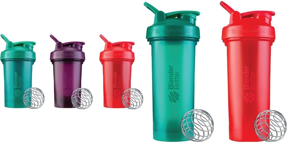 BlenderBottle Classic V2 20-Ounce Shaker Bottle, 3-Pack: Rojo, Verde y Plum &amp; Classic V2 Shaker Bottle Perfect for Protein Shakes and Pre Workout, 28-Ounce (2 Pack), Rojo, Verde