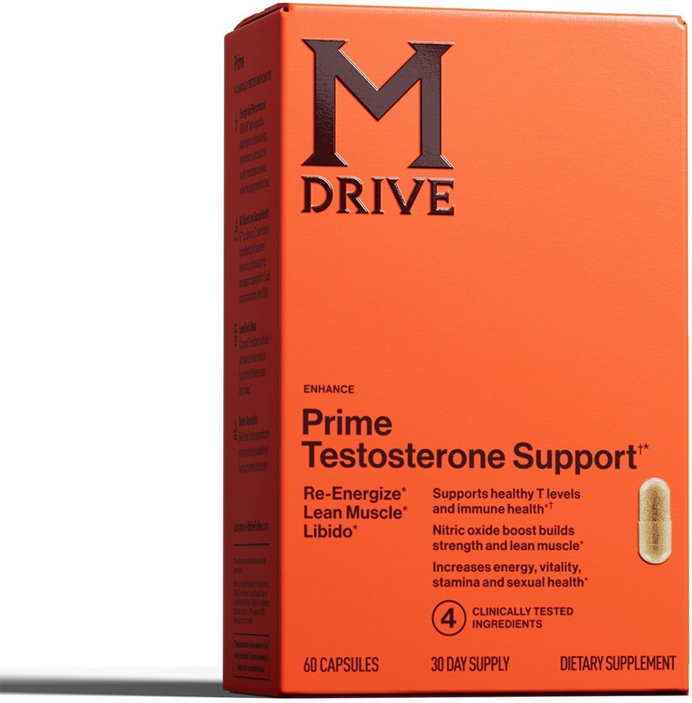 Mdrive Prime - Men's T-Support Supplement, Max Energy, Focus & Lean Muscle, KSM-66 Ashwagandha, S7 Nitric Oxide Booster, Bioperine and DHEA,30 Servings, 60 Count
