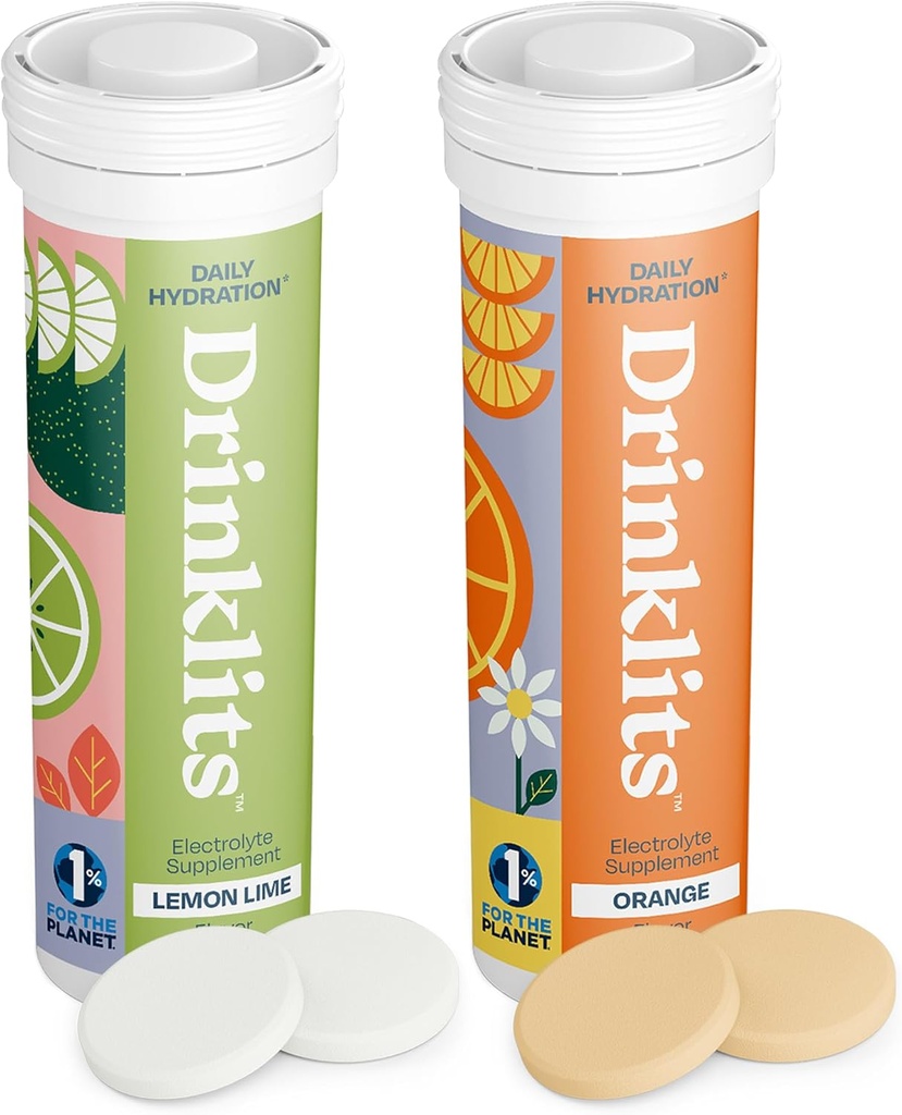 Bebidas Limón-Lime & Orange Electrolyte Tablets (2) Tube Bundle ← Citrus Daily Hydration Combo Pack ← Delicious Natural Flavors – 0g Sugar – Daily Use ← 20 Servings - 10 Tablets Por Tube