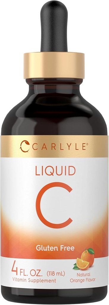 Carlyle Vitamina C Líquido TENIDO 4 fl. oz ANTE Orange Flavor ANTE Vegan, Non-GMO, Gluten Free Supplement