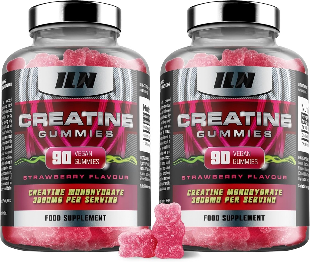 Iron Labs Nutrition Creatine Monohydrate (180 Gummy Bears) - 3600mg Por Serving - Strawberry Flavor - High Strength Creatine for Men &amp; Women (180 Vegan Gummies)