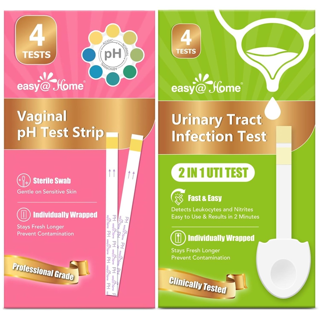 Easy@Home Vaginal pH Test Strips & UTI Test Kits (8 Count): Yeast Infection, BV, UTI Tests for Women, Fast Accurate Results, 4 Urinary Tract Infection & 4 Feminine pH Health Tests