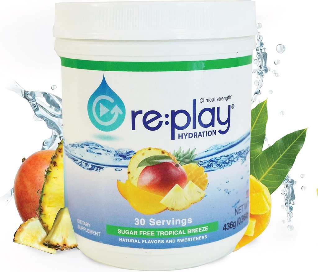 Re:Play Hydration Recovery Powder, Sugar Free Tropical Breeze - 436g tub, 30 Servings