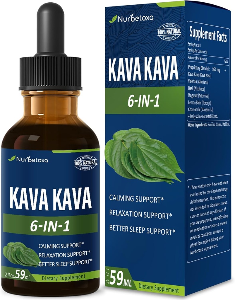 Kava Kava Extract Drops for Calming & Relaxation Support, Natural Herbal Blend Tincture Supplement for Better Sleep Support with Valerian Root, Lemon Balm and Chamomile. 2oz