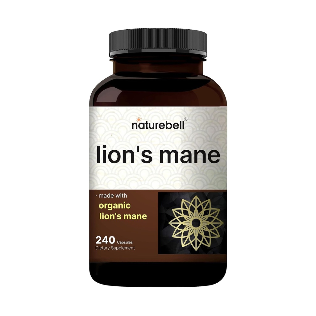 NatureBell Lions Mane Mushroom Supplement Capsules, 240 Capsules  durable 120 Days Supply – Hecho con Mane Powder de León Orgánico Extracto – Cognitive Brain Nootropic & Immune Health Support – Non-GMO