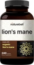 NatureBell Lions Mane Mushroom Supplement Capsules, 240 Capsules  durable 120 Days Supply – Hecho con Mane Powder de León Orgánico Extracto – Cognitive Brain Nootropic & Immune Health Support – Non-GMO