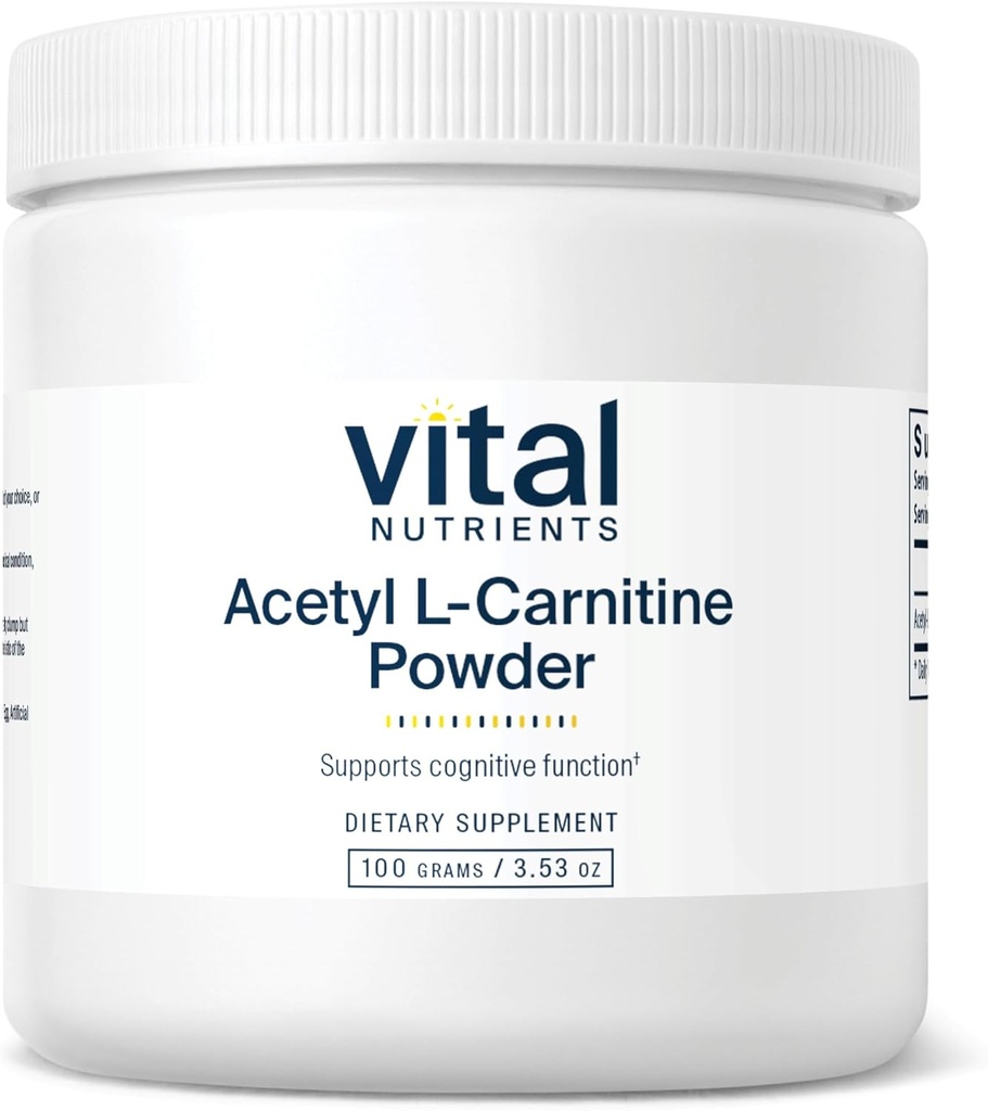 Vital Nutrients Acetyl L-Carnitine Powder  tolera Brain, Memory, and Cognitive Support Supplement* Silencio Vegan Silencio Gluten, Dairy, Soy Free ← Non-GMO Silencio 100 Grams