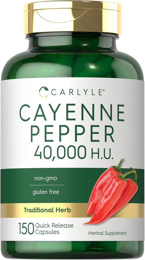 Carlyle Cayenne Pepper Capsules | 40,000 HU | Non-GMO and Gluten Free Supplement